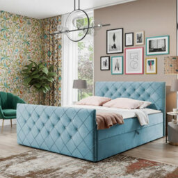 Malaga M Bedroom Upholstered Bed Mdf Laminated Board Hr Foam Bonell Spring Wooden Frame With Topper 200X200 Light Blue
