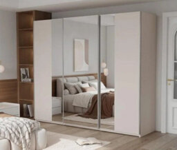 Arte Elegant Sand Beige 250Cm Sliding Wardrobe - Expansive Storage & Smoked Mirror Design - thumbnail 3