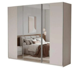 Arte Elegant Sand Beige 250Cm Sliding Wardrobe - Expansive Storage & Smoked Mirror Design - thumbnail 2
