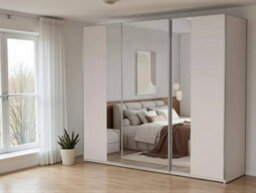 Arte Elegant Sand Beige 250Cm Sliding Wardrobe - Expansive Storage & Smoked Mirror Design - thumbnail 1