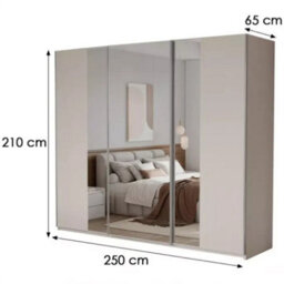 Arte Elegant Sand Beige 250Cm Sliding Wardrobe - Expansive Storage & Smoked Mirror Design - thumbnail 5