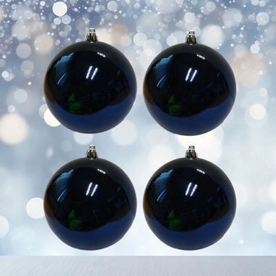 Premier Decorations Limited 4 Large Christmas Baubles 10Cm Shiny Midnight Blue Tree Decoration - image 1