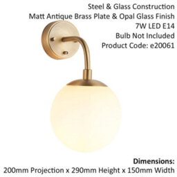Antique Brass Wall Light & Opal Glass Shades - Single Bulb Downwards Sconce - thumbnail 2
