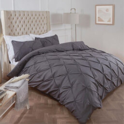 Ohs Diamond Pintuck Duvet Cover With Pillowcase, Charcoal - Double - thumbnail 2