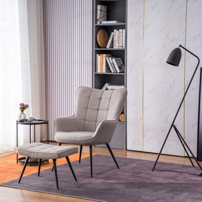 More4Homes Vera Fabric Occasional Living Room Bedroom Modern Metal Legs Accent Chair Armchair (Light Grey W Footstool) - image 1