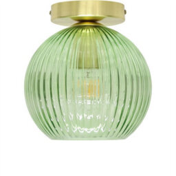 First Choice Lighting Set Of 2 Betchley - Green Ribbed Glass Satin Brass Ceiling Lights - thumbnail 2