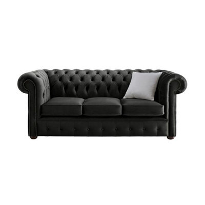 Chesterfield 3 Seater Malta Cosmic Grey Velvet Fabric Sofa In Classic Style - image 1