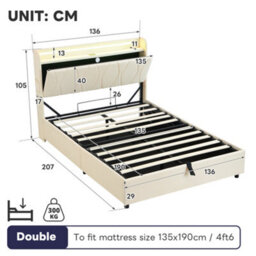 Matteo Double Upholstered Hydraulic Storage Bed Frame With Led Headboard, Charging Station - Beige - thumbnail 9