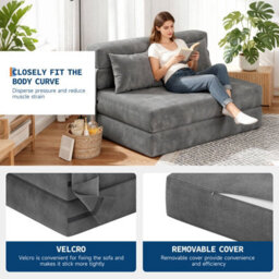 Sofa Bed, 2 Seater Convertible Guest Bed For Small Spaces, Folding Floor Chair Bed With Thick Mattress And Washable Corduroy Cover - thumbnail 3