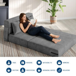 Sofa Bed, 2 Seater Convertible Guest Bed For Small Spaces, Folding Floor Chair Bed With Thick Mattress And Washable Corduroy Cover - thumbnail 4