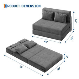 Sofa Bed, 2 Seater Convertible Guest Bed For Small Spaces, Folding Floor Chair Bed With Thick Mattress And Washable Corduroy Cover - thumbnail 2