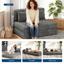 Sofa Bed, 2 Seater Convertible Guest Bed For Small Spaces, Folding Floor Chair Bed With Thick Mattress And Washable Corduroy Cover - thumbnail 5