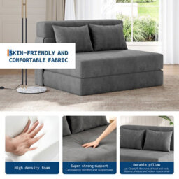 Sofa Bed, 2 Seater Convertible Guest Bed For Small Spaces, Folding Floor Chair Bed With Thick Mattress And Washable Corduroy Cover - thumbnail 6