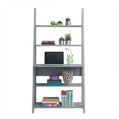 Timber Art Design Riva Scandinavian Retro Ladder Bookcase Desk Shelving Shelf Unit Grey 5 Tier - image 1
