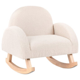 Wyld And Coco Kids Rocking Chair Bouclé Upholstery Light Beige Wooden Armchair With Armrests, W54 X D52 X H53Cm - thumbnail 4