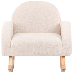 Wyld And Coco Kids Rocking Chair Bouclé Upholstery Light Beige Wooden Armchair With Armrests, W54 X D52 X H53Cm - thumbnail 1