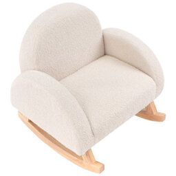 Wyld And Coco Kids Rocking Chair Bouclé Upholstery Light Beige Wooden Armchair With Armrests, W54 X D52 X H53Cm - thumbnail 7