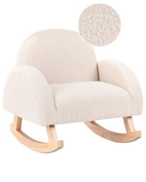 Wyld And Coco Kids Rocking Chair Bouclé Upholstery Light Beige Wooden Armchair With Armrests, W54 X D52 X H53Cm - thumbnail 3