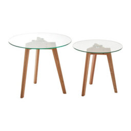 Orsina Stable Set Of Two Glass Top Oak Wood Base Side Tables, Stylish Table For Breakfast, Robust Breakfast Table - thumbnail 2