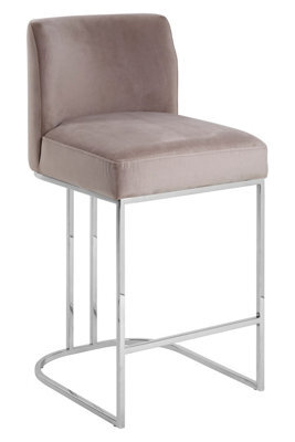 Orsina Grey Bar Stool With Footrest,velvet Upholstered Seat With Silver Legs,high Counter Seat For Kitchen Use - image 1