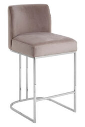 Orsina Grey Bar Stool With Footrest,velvet Upholstered Seat With Silver Legs,high Counter Seat For Kitchen Use - thumbnail 1