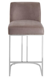 Orsina Grey Bar Stool With Footrest,velvet Upholstered Seat With Silver Legs,high Counter Seat For Kitchen Use - thumbnail 2