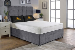 UKBEDFURNITURE Senator Grey Plush Divan Bed 2 Foot End Drawers With 10 Inch Orthopaedic Mattress & 26 Inch Headboard - thumbnail 1