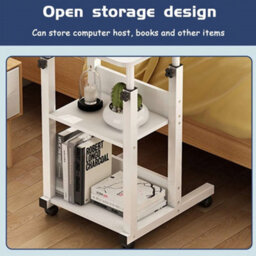 Thehotsale Height-Adjustable Mobile Desk With Brake And 2 Anti-Fall Storage Shelves - thumbnail 5