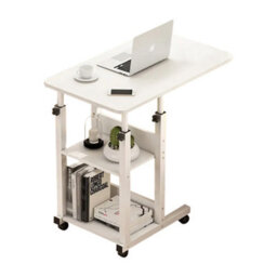 Thehotsale Height-Adjustable Mobile Desk With Brake And 2 Anti-Fall Storage Shelves - thumbnail 3