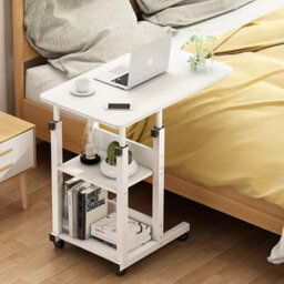 Thehotsale Height-Adjustable Mobile Desk With Brake And 2 Anti-Fall Storage Shelves - thumbnail 2