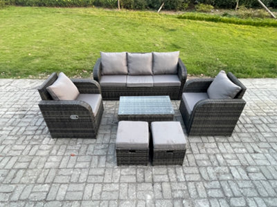 Fimous Outdoor Rattan Garden Furniture Set Patio Lounge Sofa Set With Reclining Chair Rectangular Coffee Table - image 1