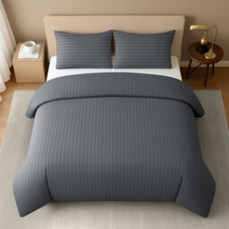 Lazzaro Luxury Satin Stripe Single Duvet Cover Set In Premium Microfibre Hotel Quality Hypoallergenic Bedding Sets - thumbnail 2