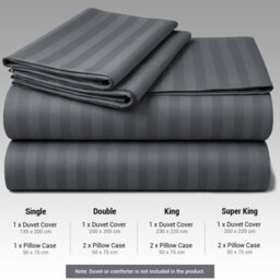 Lazzaro Luxury Satin Stripe Single Duvet Cover Set In Premium Microfibre Hotel Quality Hypoallergenic Bedding Sets - thumbnail 6