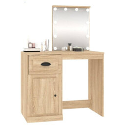 Berkfield Dressing Table With Led Sonoma Oak 90X50X132.5 Cm Engineered Wood - thumbnail 4