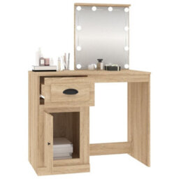 Berkfield Dressing Table With Led Sonoma Oak 90X50X132.5 Cm Engineered Wood - thumbnail 5