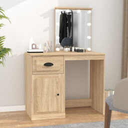 Berkfield Dressing Table With Led Sonoma Oak 90X50X132.5 Cm Engineered Wood - thumbnail 1