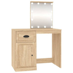 Berkfield Dressing Table With Led Sonoma Oak 90X50X132.5 Cm Engineered Wood - thumbnail 2