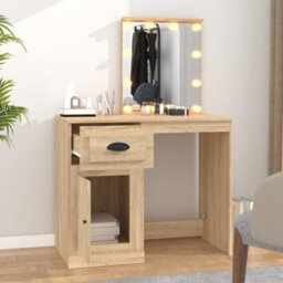 Berkfield Dressing Table With Led Sonoma Oak 90X50X132.5 Cm Engineered Wood - thumbnail 3