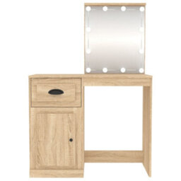 Berkfield Dressing Table With Led Sonoma Oak 90X50X132.5 Cm Engineered Wood - thumbnail 9
