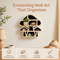 Wooden Mushroom Floating Shelf For Crystals & Gemsto - thumbnail 5