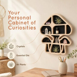 Wooden Mushroom Floating Shelf For Crystals & Gemsto - thumbnail 6