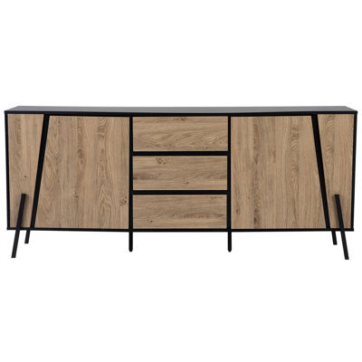 Beliani Nordic Sideboard Light Brown With Black Top, 2 Cabinets 3 Drawers, Metal Legs - W177 X D40 X H75Cm - image 1