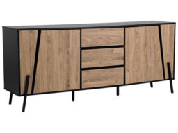 Beliani Nordic Sideboard Light Brown With Black Top, 2 Cabinets 3 Drawers, Metal Legs - W177 X D40 X H75Cm - thumbnail 3