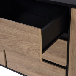 Beliani Nordic Sideboard Light Brown With Black Top, 2 Cabinets 3 Drawers, Metal Legs - W177 X D40 X H75Cm - thumbnail 7