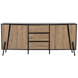 Beliani Nordic Sideboard Light Brown With Black Top, 2 Cabinets 3 Drawers, Metal Legs - W177 X D40 X H75Cm - thumbnail 1