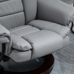 Homcom Swivel Manual Recliner And Footrest Set Pu Leather Lounge Chair Grey - thumbnail 8