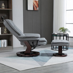 Homcom Swivel Manual Recliner And Footrest Set Pu Leather Lounge Chair Grey - thumbnail 7
