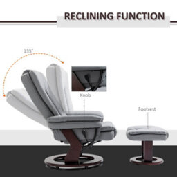 Homcom Swivel Manual Recliner And Footrest Set Pu Leather Lounge Chair Grey - thumbnail 4