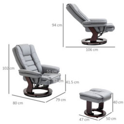 Homcom Swivel Manual Recliner And Footrest Set Pu Leather Lounge Chair Grey - thumbnail 3