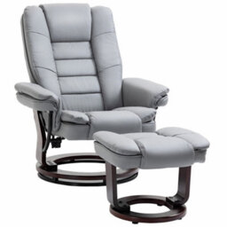 Homcom Swivel Manual Recliner And Footrest Set Pu Leather Lounge Chair Grey - thumbnail 2